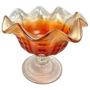 Dugan Coin Spot Marigold Carnival Depression? Glass Compote Candy Bowl MCM 4.5"